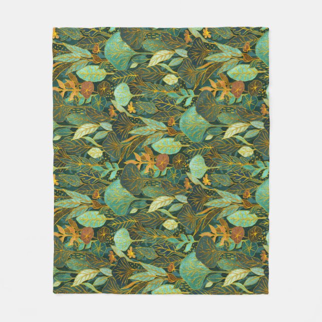 Cobertor De Velo Arte ingênua Escova Floresta em Verde e Azul (Frente)