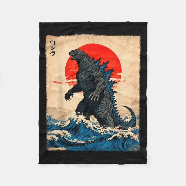Cobertor De Velo Arte Japonês Antigo Monstro Kaiju  (Frente)