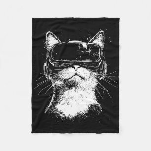 Cobertor De Velo Arte Minimalista de Gato Gamer com Headset de RV V
