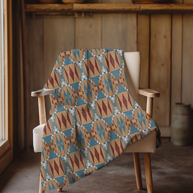 Cobertor De Velo Arte Mosaica Tribal Vermelha Escura Azul Taupe Cas (Criador carregado)