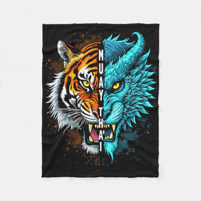 Cobertor De Velo Arte Muay Thai Tiger Dragon (Frente)