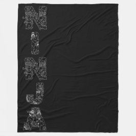 Cobertor De Velo Arte Ninja Branca Textual Em Preto