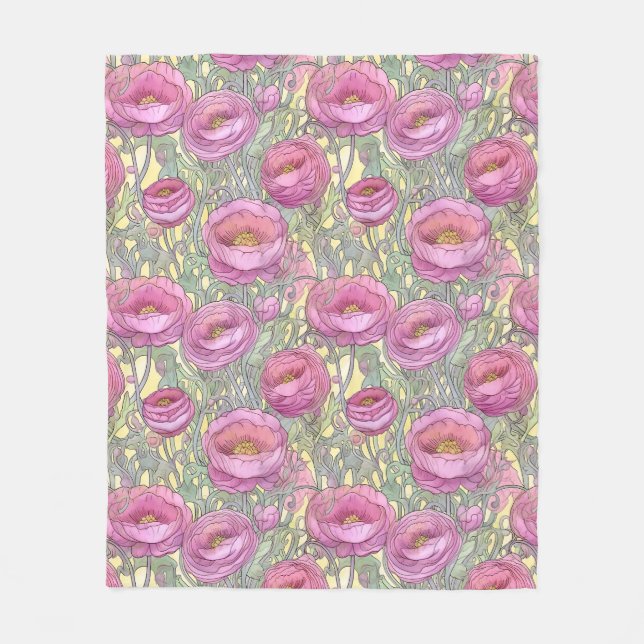 Cobertor De Velo Arte nouveau - ranúculo rosa (Frente)