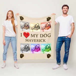 Cobertor De Velo Arte Pop Personalizada Foto Bege EU AMO MEU CÃO
