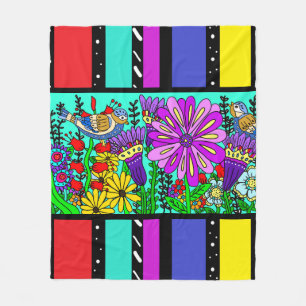 Cobertor De Velo Arte Popular Estilo Pássaro e Flores Colorido Boni