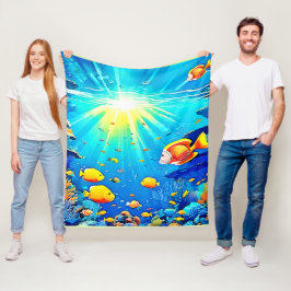 Cobertor De Velo Arte Sunlit Reef Life Glow
