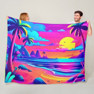 Cobertor De Velo Arte Sunset de Neon Beach tropical