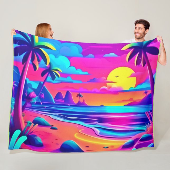 Cobertor De Velo Arte Sunset de Neon Beach tropical (In Situ)