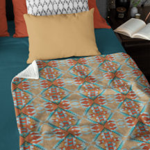 Arte Tribal Laranja Marrom Água Turquesa Azul