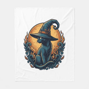 Cobertor De Velo Arte Vetorial de Halloween de Gata Bruxa Vintage L