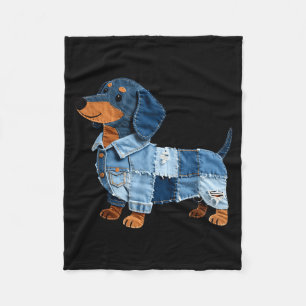 Cobertor De Velo Arte Vintage de Cachorro Dachshund em Denim com Re