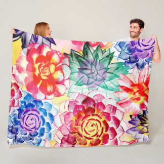 Cobertor De Velo Artes Criativas de Plantas Suculentas em Aquarela
