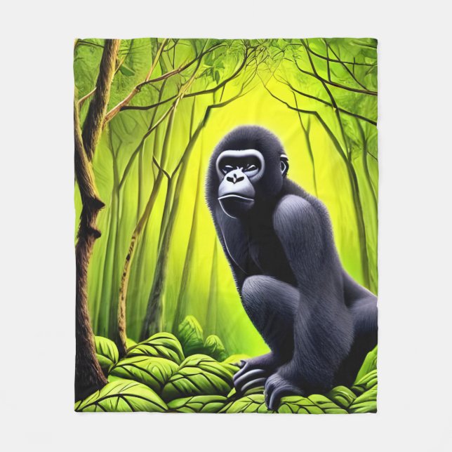 Cobertor De Velo Artsy Abstrato Jungle Gorilla (Frente)