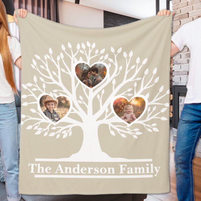 Cobertor De Velo Árvore da Família de Fotos Rustic White 3 Personal (Rustic White 3 Photo Family Tree Personalized Fleece Blanket
)