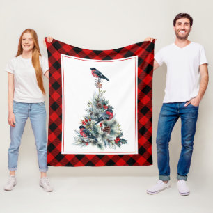 Cobertor De Velo Árvore de Natal e Bullfinch Vermelho