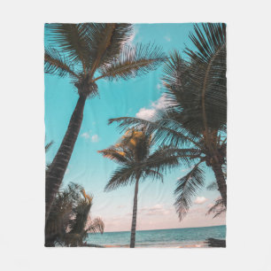 COBERTOR DE VELO ÁRVORE DE PALMAS TROPICAIS RETRO PELA PRAIA