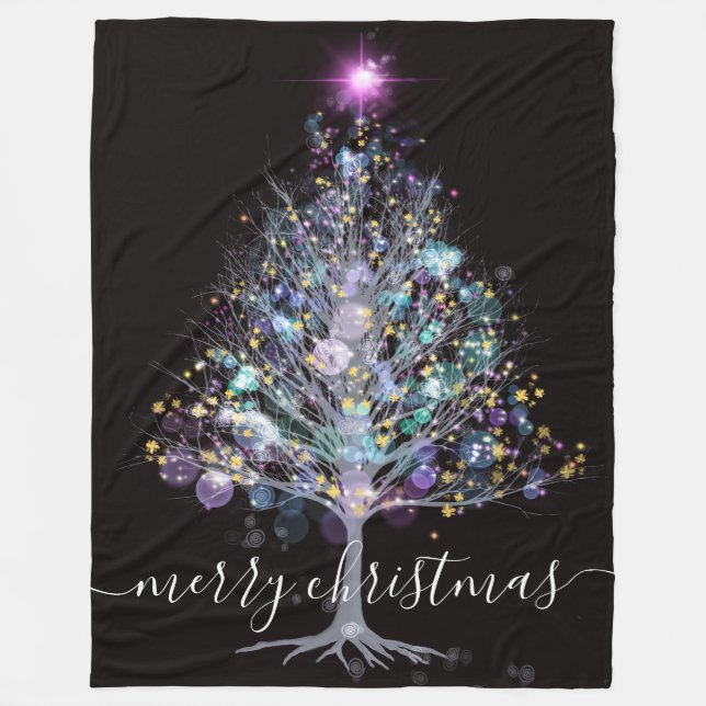 Cobertor De Velo Árvore iluminada pastel de Natal feliz com estrela (Frente)