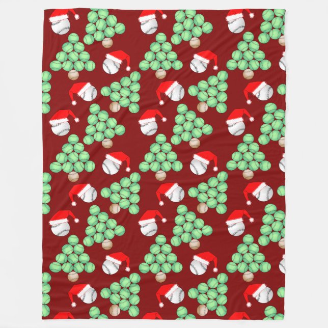 Cobertor De Velo Árvores de Natal de Beisebol Chapéus de Papai Noel (Frente)