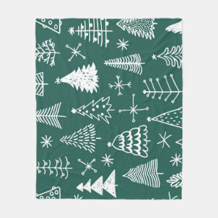 Cobertor De Velo Árvores de Natal desenhadas à mão, padrão de inver