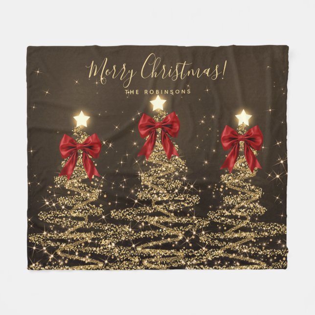 Cobertor De Velo Árvores de Natal Douradas de Festa com Laços Verme (Frente (Horizontal))
