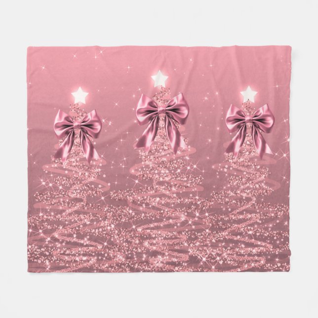 Cobertor De Velo Árvores de Natal Espelhadas Pink Blush com Laço Fa (Frente (Horizontal))