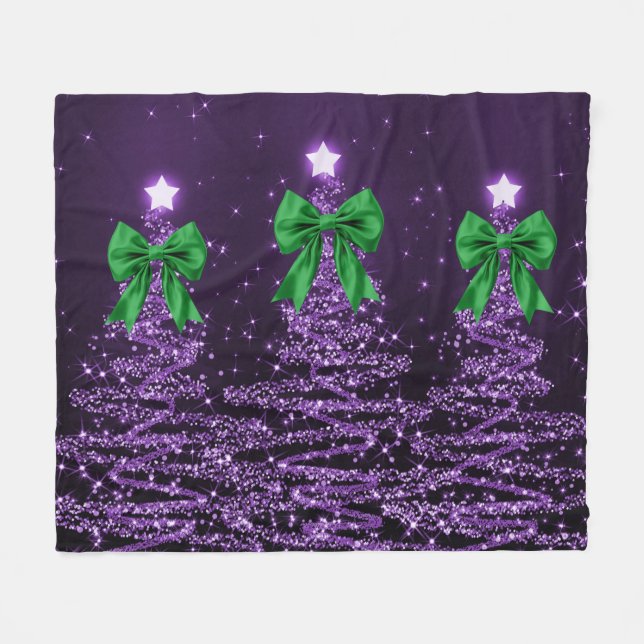Cobertor De Velo Árvores de Natal Espelhadas Roxas com Laço Verde F (Frente (Horizontal))