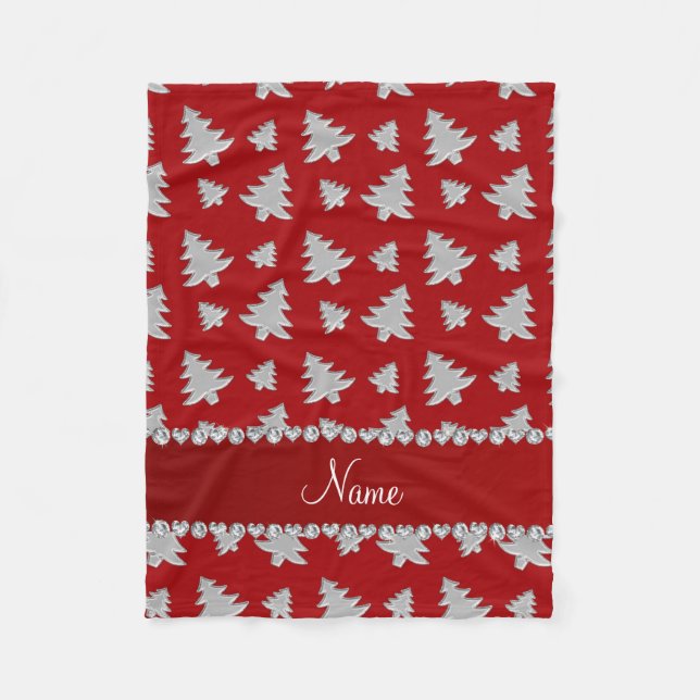 Cobertor De Velo Árvores de Natal vermelhas prateadas com nome pers (Frente)