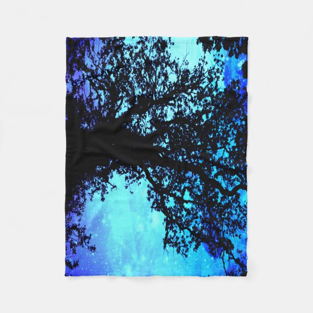 Cobertor De Velo Árvores Negras Turquesa Espaçonete (Frente)