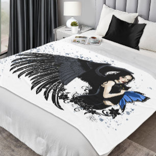 Cobertor De Velo Asas de Anjo Gótico Gato Preto Fada Azul