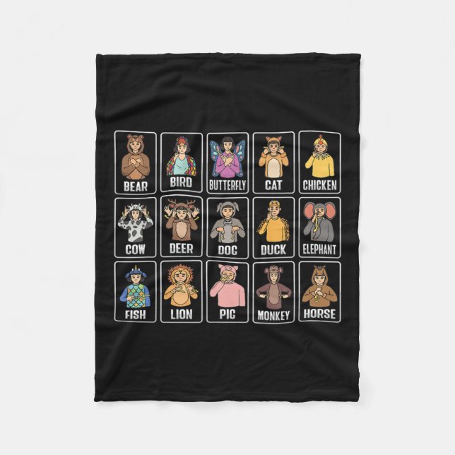 Cobertor De Velo Asl Gestos Mão Animais Surdos Aumentam Perda de Au (Frente)