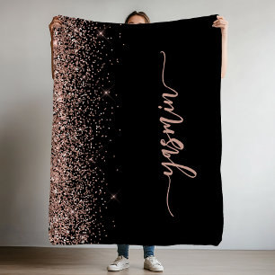 Cobertor De Velo Assinatura Personalizada Preto Rosa Dourado Brilho