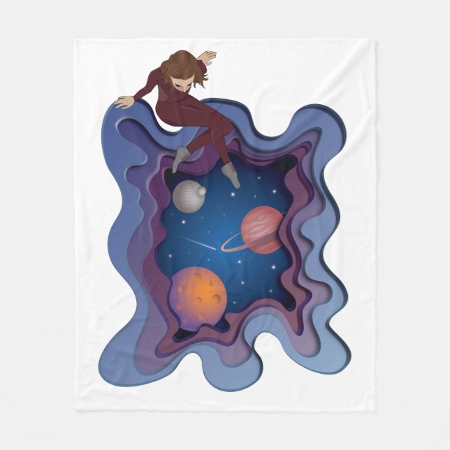 Cobertor De Velo Astronaut Girl Space Gazing (Frente)