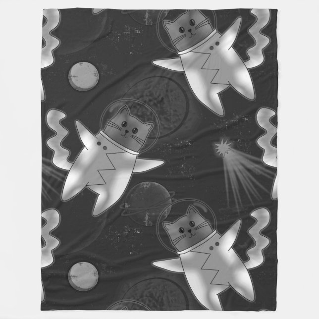 Cobertor De Velo Astronauta de gato preto e branco. (Frente)
