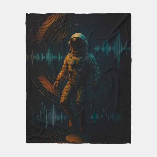 Cobertor De Velo Astronauta Flutuante na Arte Sonora Glitchwave (Frente)