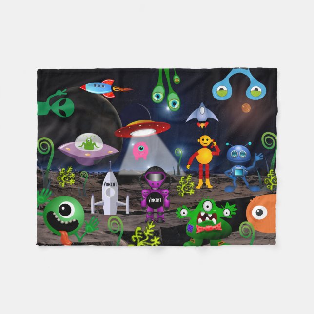 Cobertor De Velo Astronauta Infantil Personalizada e Foguete (Frente (Horizontal))