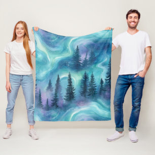 Cobertor De Velo Aurora Boreal Floresta em Aquarela (1)