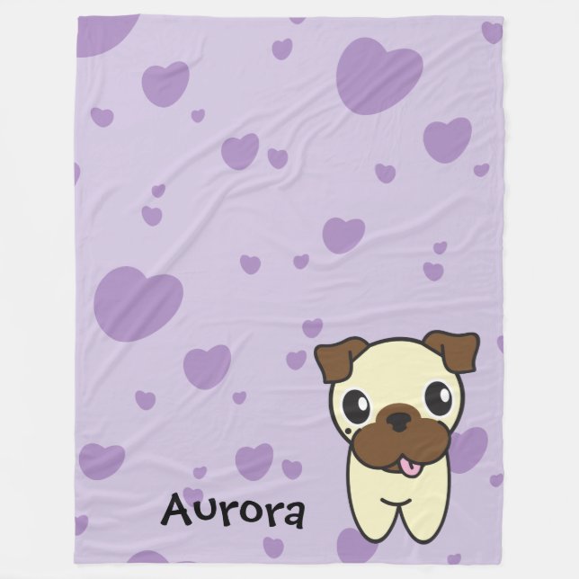 Cobertor De Velo Aurora muito bonito o Pug Purple Heart (Frente)