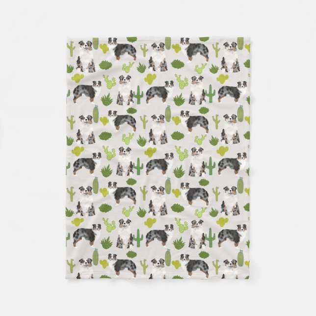 Cobertor De Velo Aussie Dog Cactus Blanket - pastor australiano (Frente)