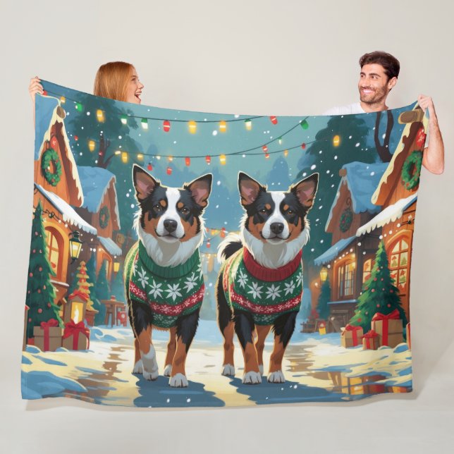 Cobertor De Velo Australian Cattle Dogs Christmas Snow Holiday (In Situ)