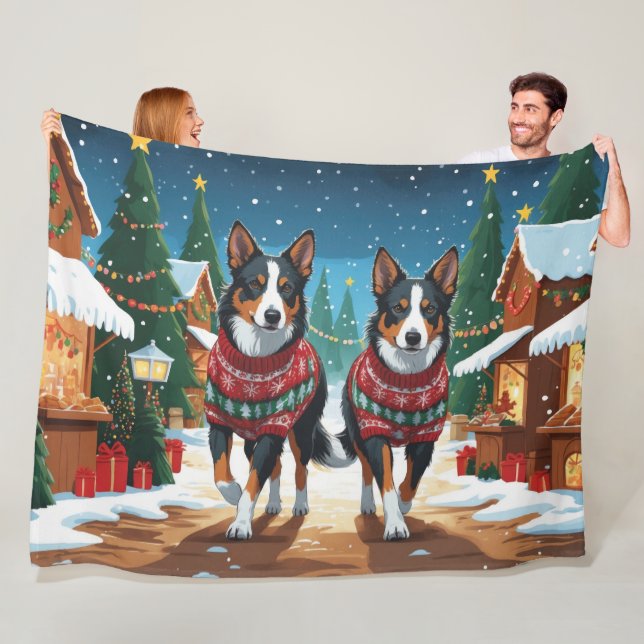 Cobertor De Velo Australian Kelpie Dogs Christmas Snow Holiday (In Situ)