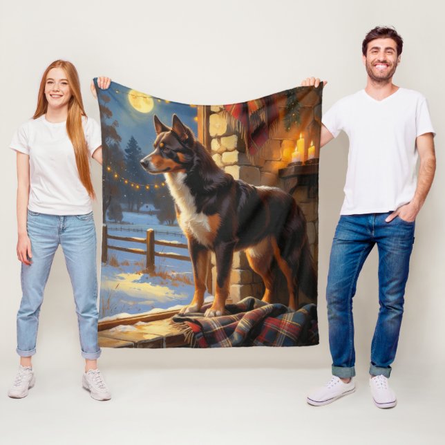 Cobertor De Velo Australian Kelpie With Christmas Lights Holiday (In Situ)