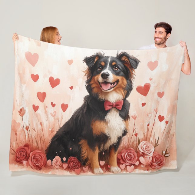 Cobertor De Velo Australian Shepherd com Rosas - Dia dos Namorados  (In Situ)