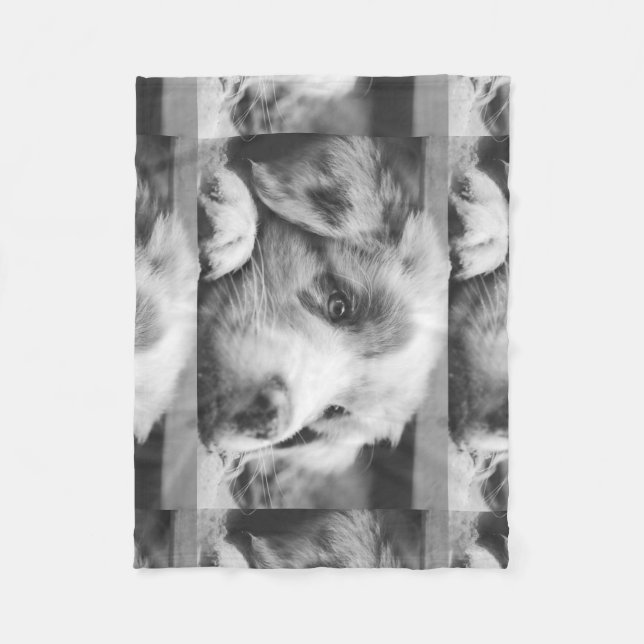 Cobertor De Velo australian shepherd puppy bw (Frente)