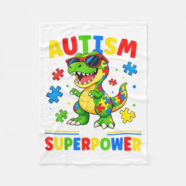 Cobertor De Velo Autismo é Meu Superpoder Dino T Rex Puzzle (Frente)