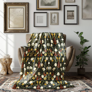 Cobertor De Velo Autumn Art Nouveau Cream e Goldenrod Floral