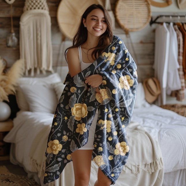 Cobertor De Velo Autumn Art Nouveau Yellow Floral Vine (Criador carregado)