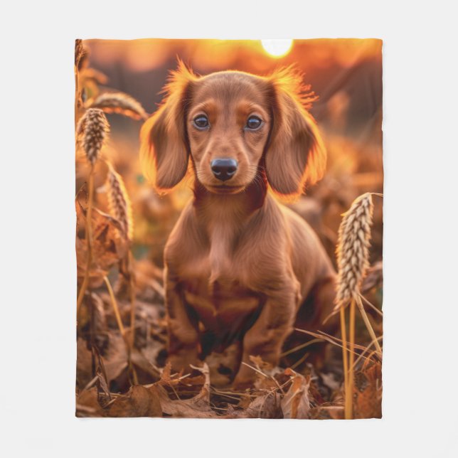 Cobertor De Velo Autumn Dachshund Pup (Frente)