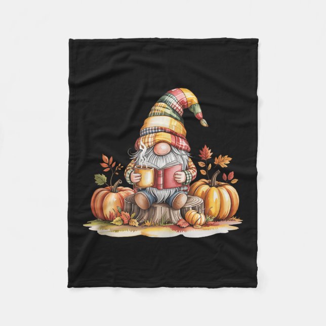 Cobertor De Velo Autumn Gnome Reading Book With Pumpkins Fall Tank  (Frente)