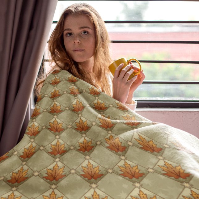 Cobertor De Velo Autumn Leaves com Padrão de Diamante de Estrelas (Autumn Leaves with Stars Diamond Pattern Fleece Blanket)