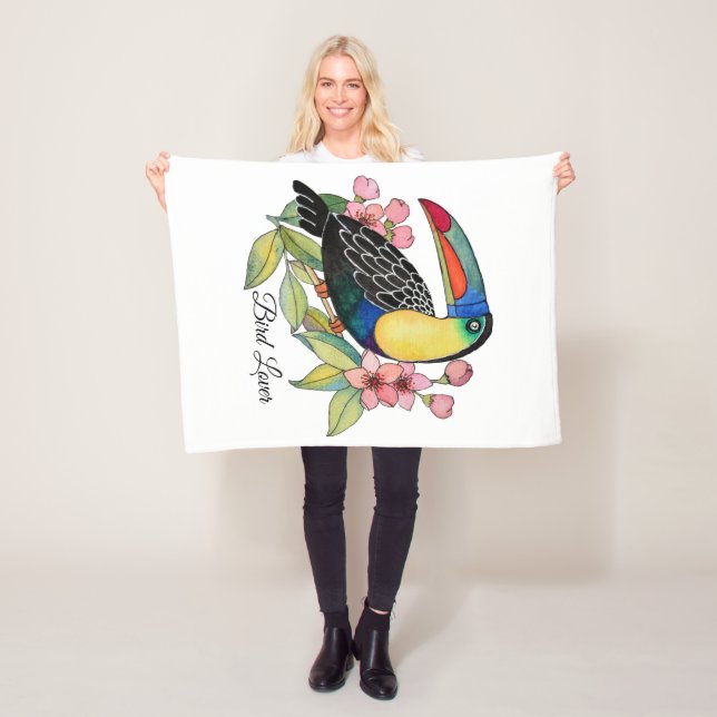Cobertor De Velo Ave De Toucador De Aquarela Com Flores (In Situ)